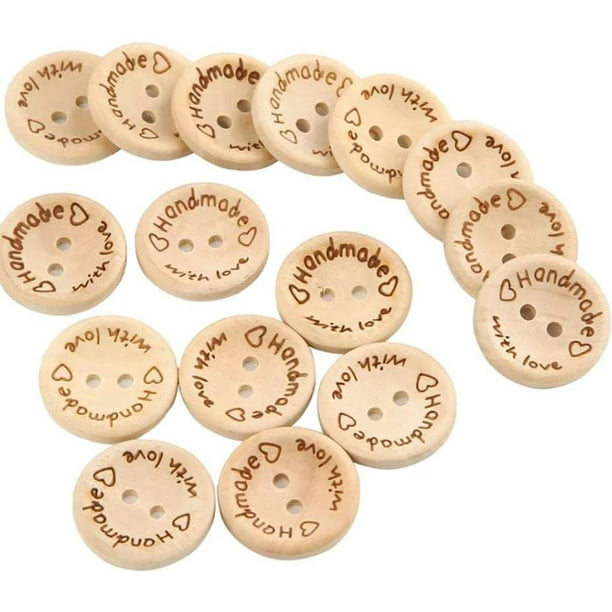 100Pcs/Bag Handmade with Love 2 Holes Wooden Buttons Sewing Scrapbooking DIY Kit 